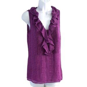 Banana Republic Womens Animal Print Sleeveless Top Purple Size 2 Ruffle V-Neck